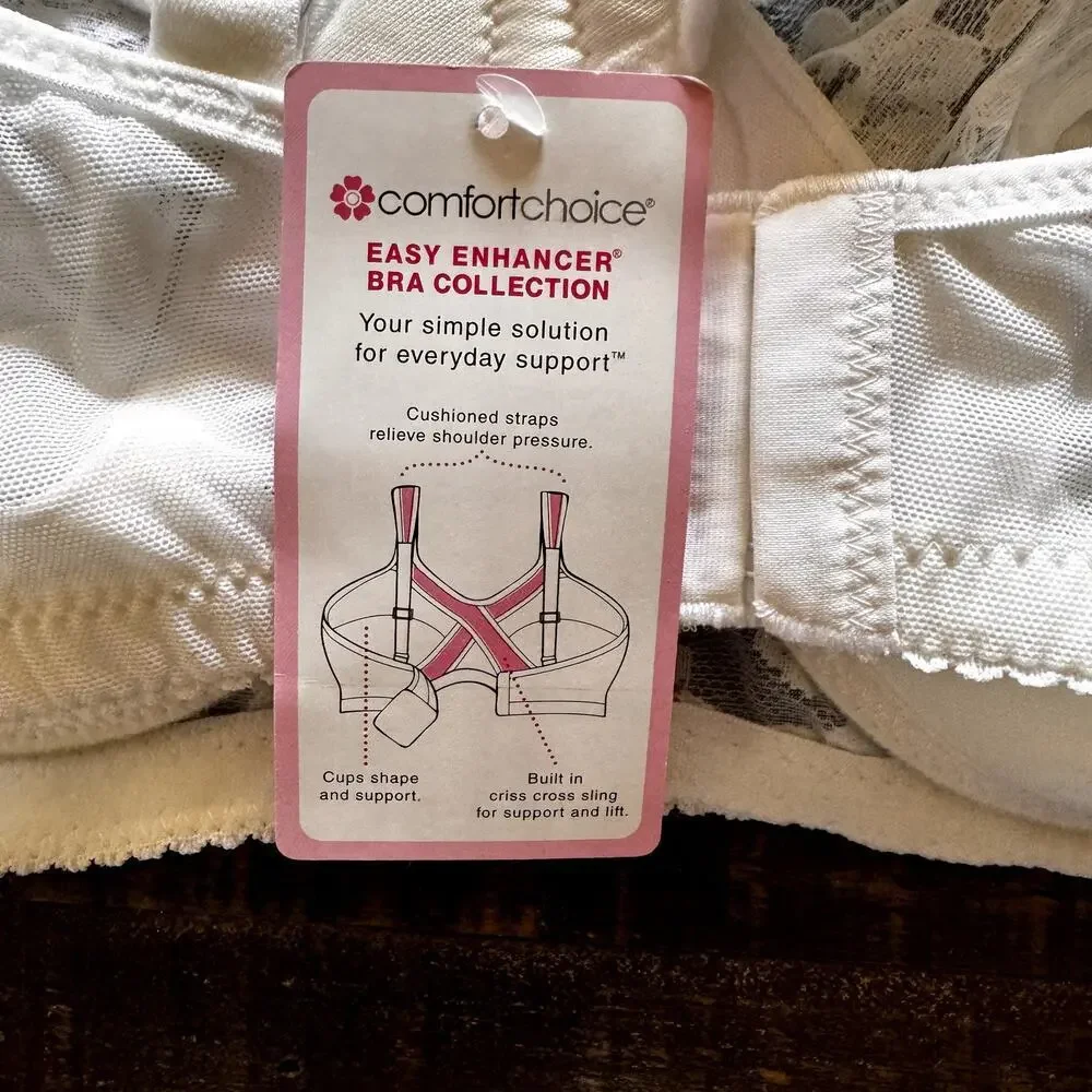 Comfort Choice Easy Enhancer Cream & White‎ Full Coverage Bra 40DD NEW